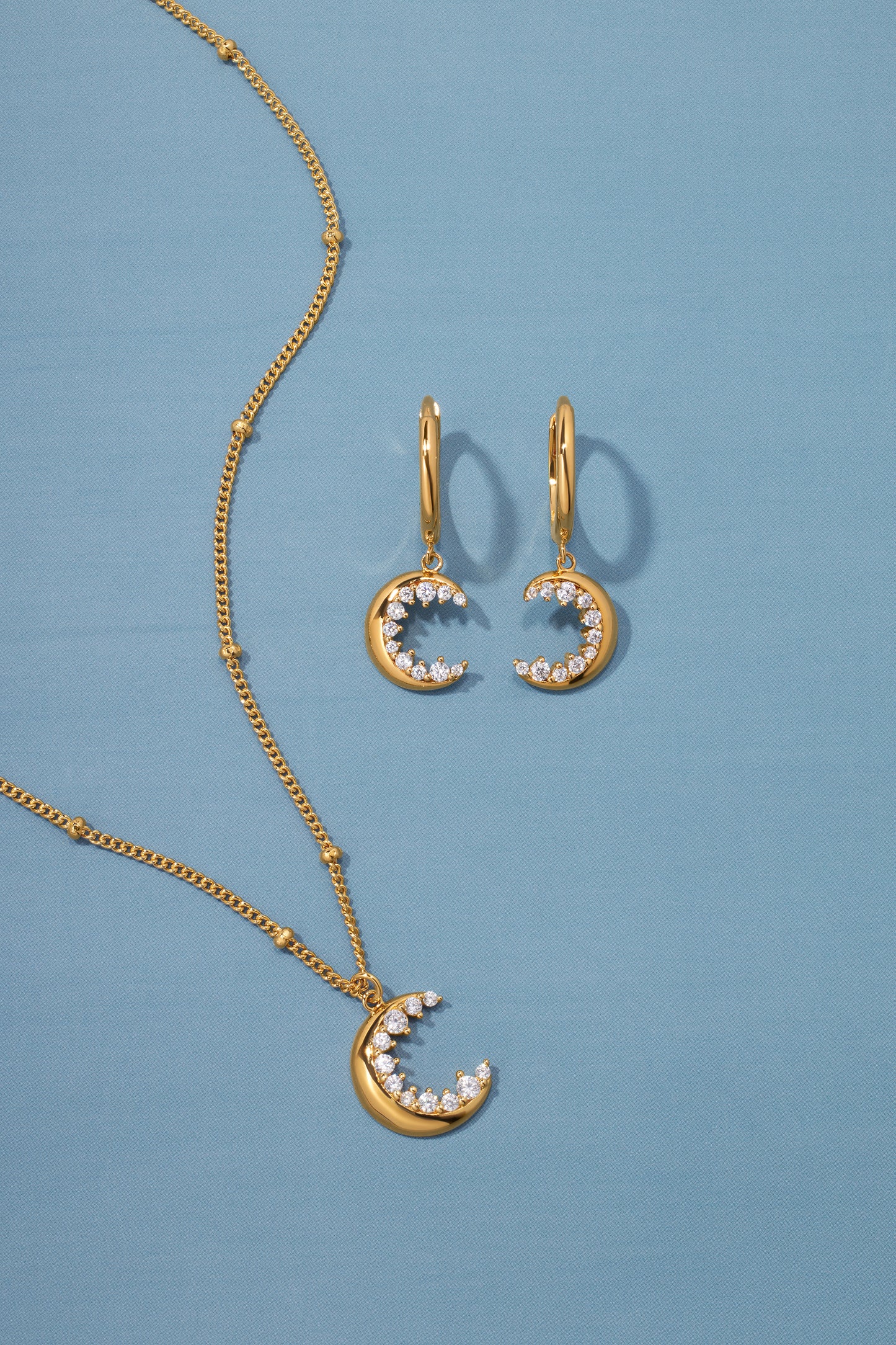 Moon Pendant and Moon Huggie Earrings