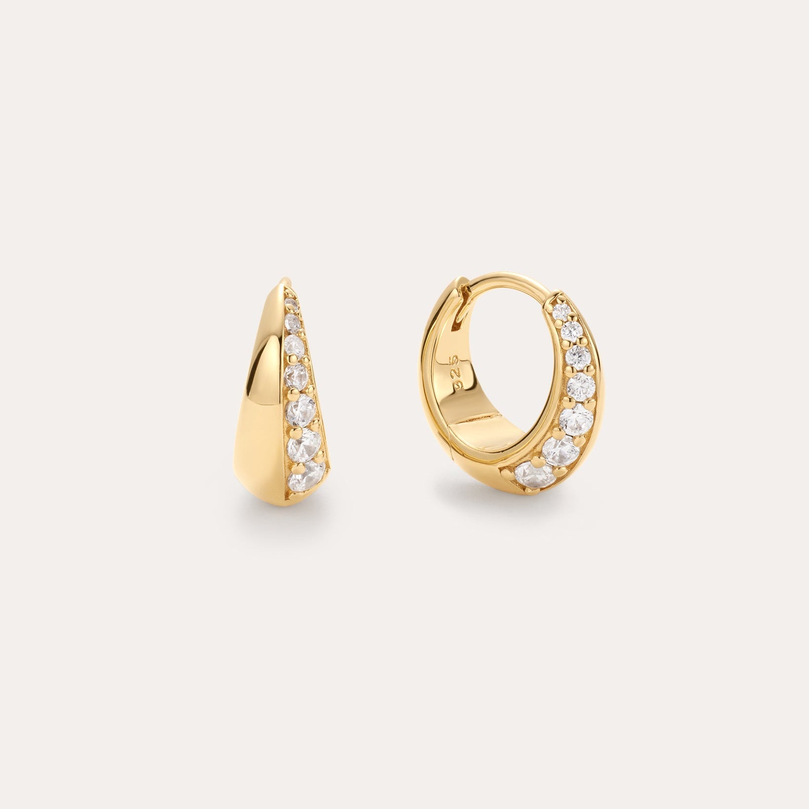 Dainty Small Gold Hoops white diamond