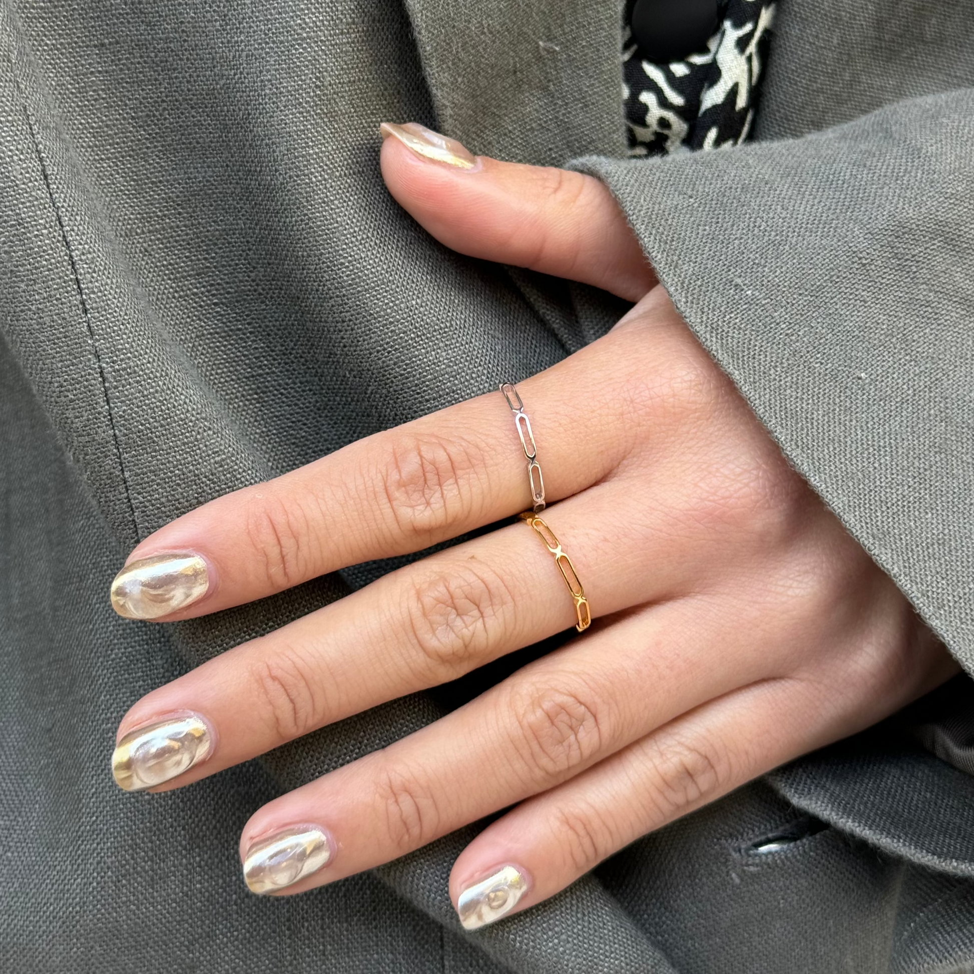 Gold and silver paperclip chain ring
