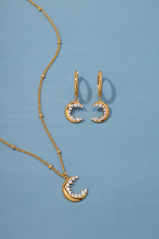 Moon Pendant and Moon Huggie Earrings