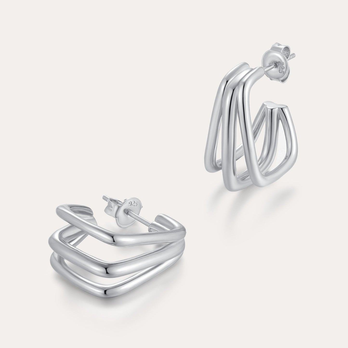 Silver rectangle square hoop earrings