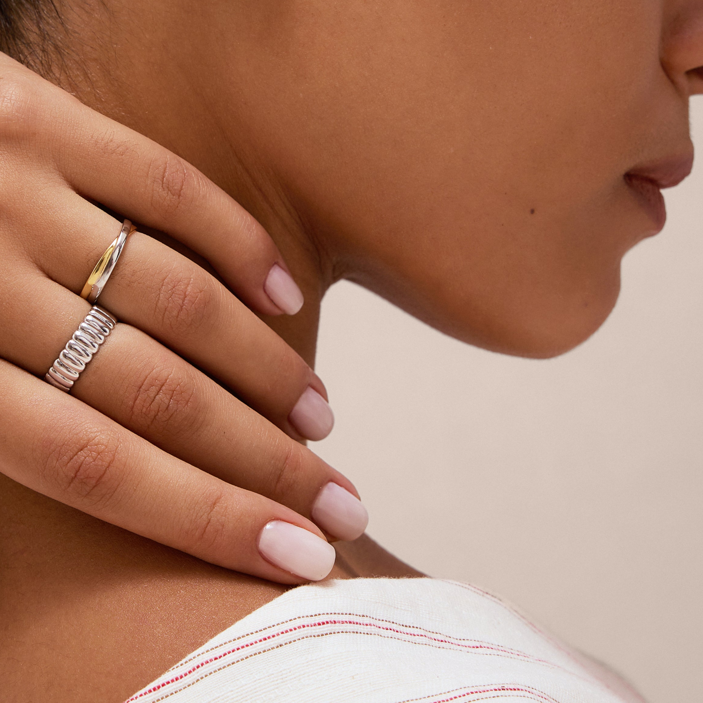 Dainty two tone ring on black model